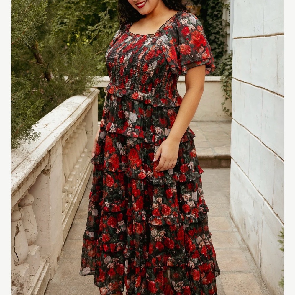 Ivy City Co Red and Black Floral Maxi Dress - Picture 2 of 2